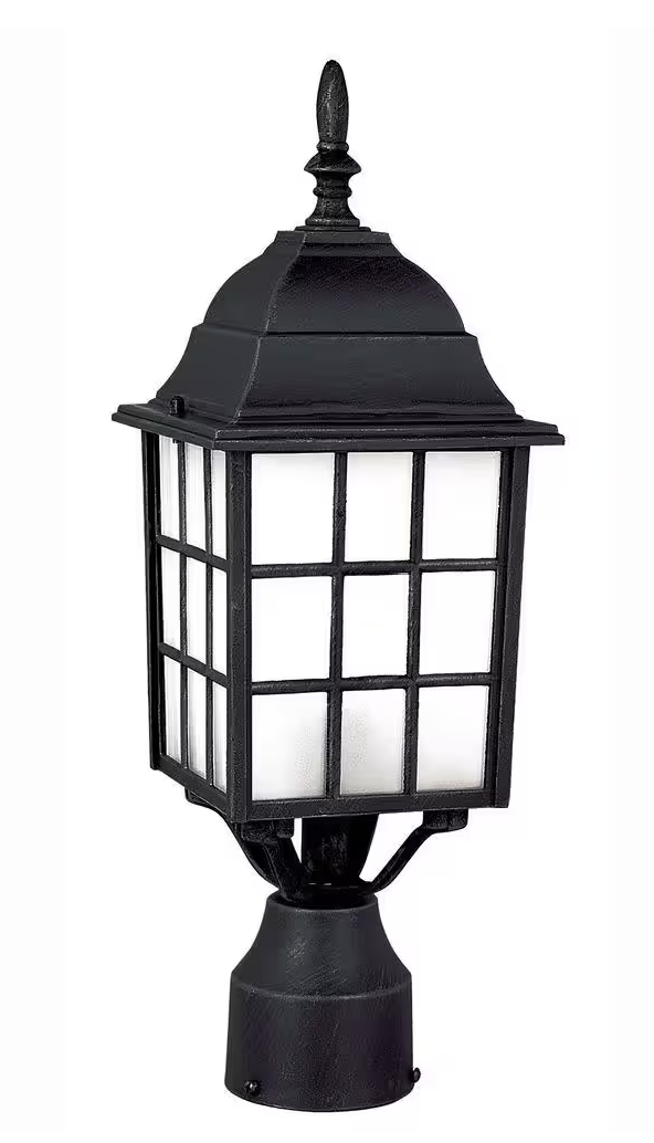 San Gabriel 1-Light Black Outdoor Lamp Post Light Fixture with Frosted Glass