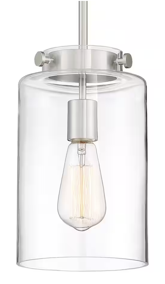 Hampton Bay Mullins 6.75 in. 1-Light Brushed Nickel Mini Pendant with Clear Glass Shade