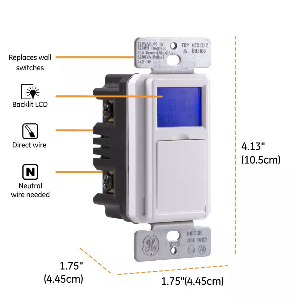 GE 7-Day Programmable Indoor/Outdoor In-Wall Digital Timer