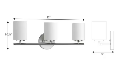 Replay Collection 22 in. 3-Light Brushed Nickel Etched White Glass Modern Bathroom Vanity Light