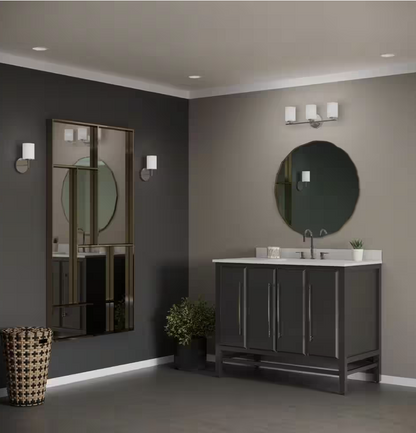 Replay Collection 22 in. 3-Light Brushed Nickel Etched White Glass Modern Bathroom Vanity Light