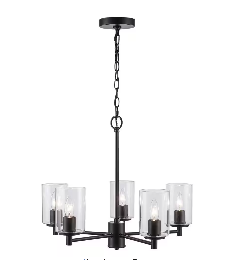 Hampton Bay Ashewick 5-Light Black Chandelier Light Fixture with Clear Glass Shades