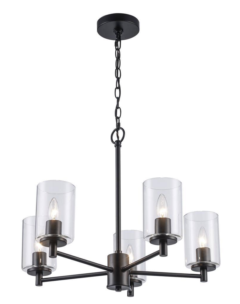 Hampton Bay Ashewick 5-Light Black Chandelier Light Fixture with Clear Glass Shades