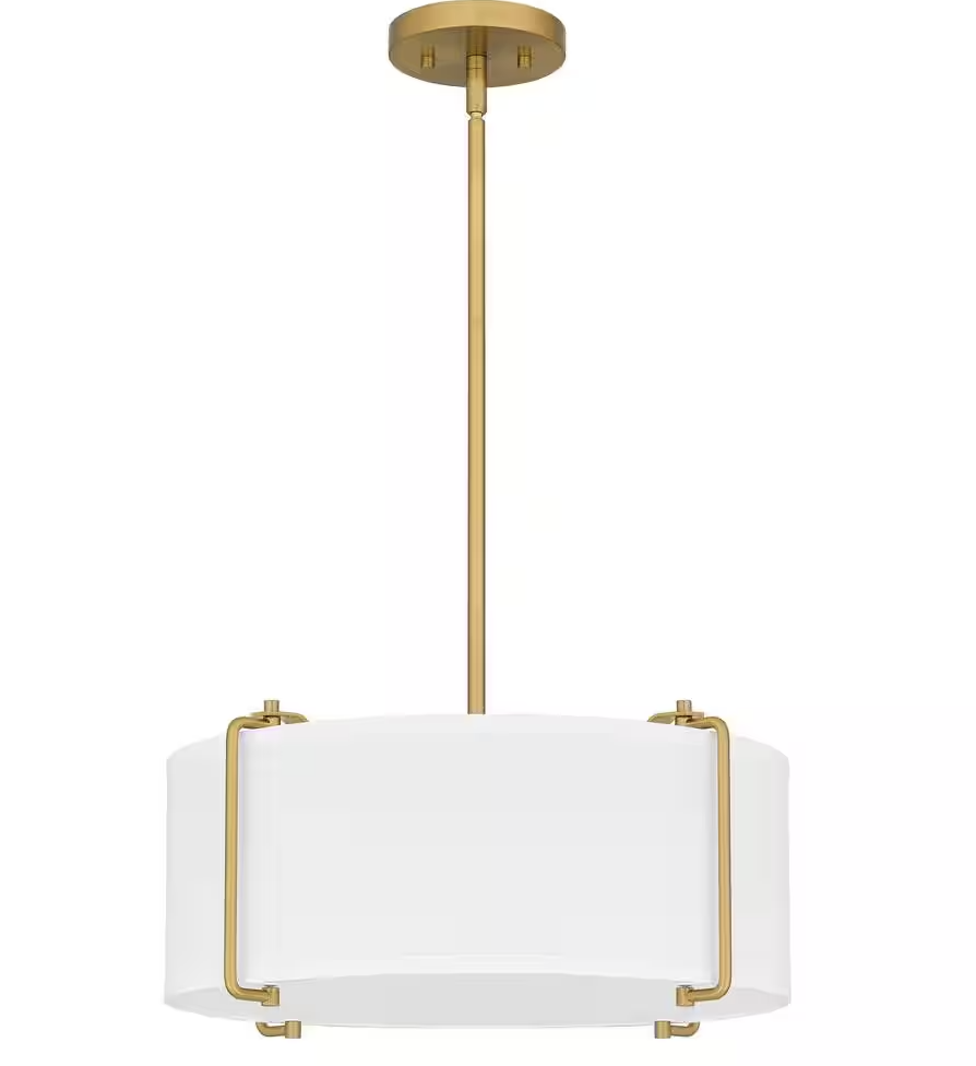 Brookley 4-Light Brushed Gold Pendant Light with White Fabric Shade