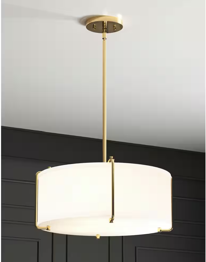 Brookley 4-Light Brushed Gold Pendant Light with White Fabric Shade