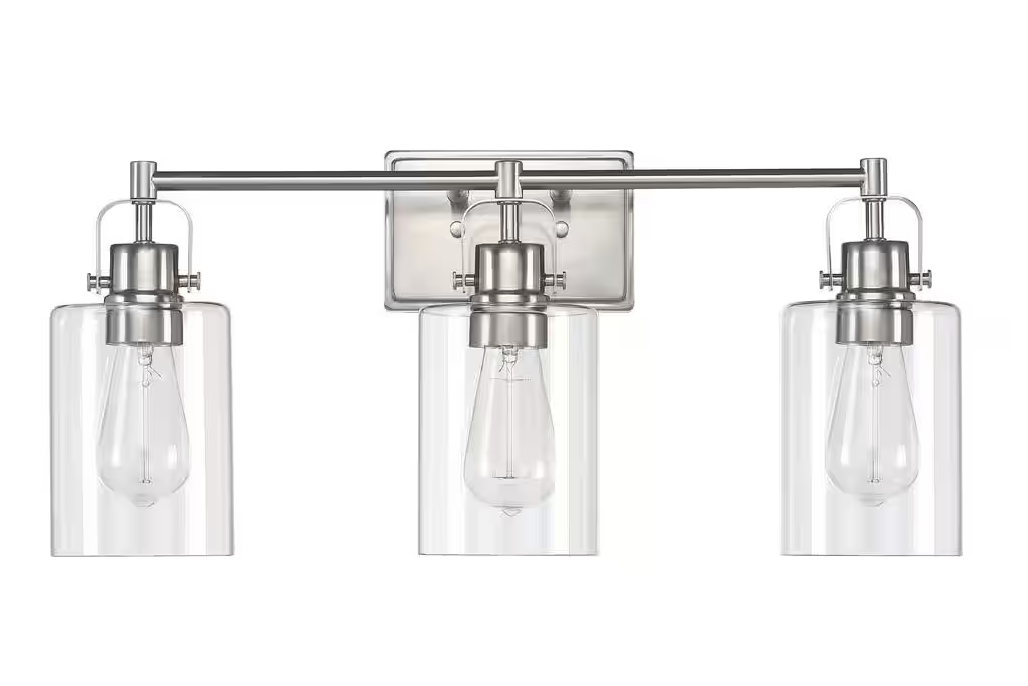 Hukoro Romance 23.64 in. 3-Light Vanity Light with Brushed Nickel Finish and Clear Glass Shade