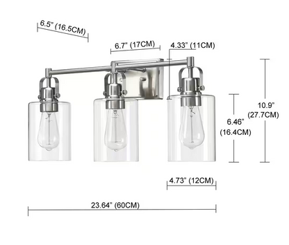 Hukoro Romance 23.64 in. 3-Light Vanity Light with Brushed Nickel Finish and Clear Glass Shade