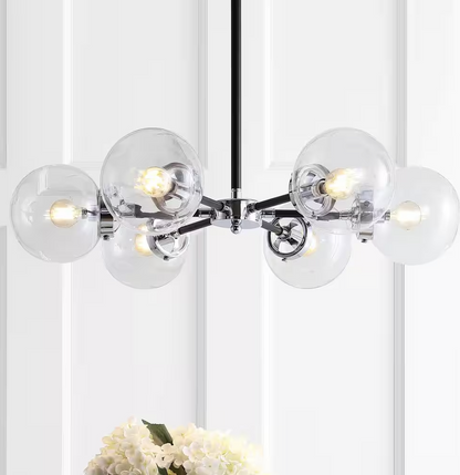 JONATHAN Y Caleb 6-Light 28" Brass Cluster Chandelier, Chrome/Black