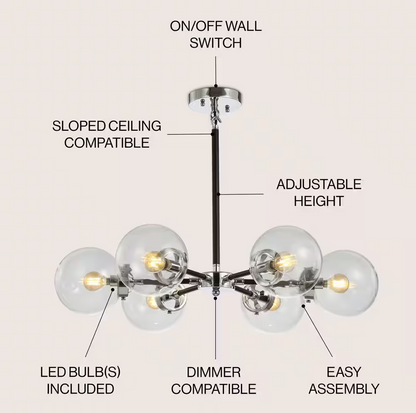 JONATHAN Y Caleb 6-Light 28" Brass Cluster Chandelier, Chrome/Black