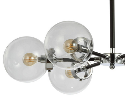 JONATHAN Y Caleb 6-Light 28" Brass Cluster Chandelier, Chrome/Black