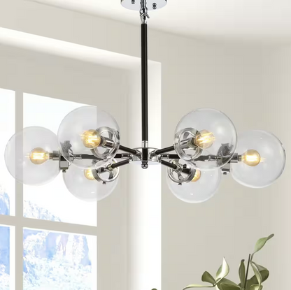 JONATHAN Y Caleb 6-Light 28" Brass Cluster Chandelier, Chrome/Black