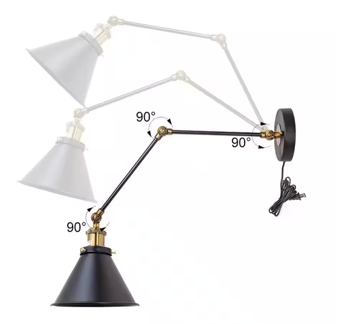 LNC Black Swing Arm Wall Lamp Modern 1-Light Hardwired/Plug in Wall Sconce Desk Lamp Wall Lights for Bedroom (2-Pack)