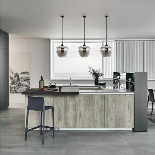 Light Society Malibu 3-Light Black Pendant with Smokey Glass Shade