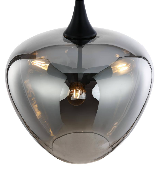 Light Society Malibu 3-Light Black Pendant with Smokey Glass Shade