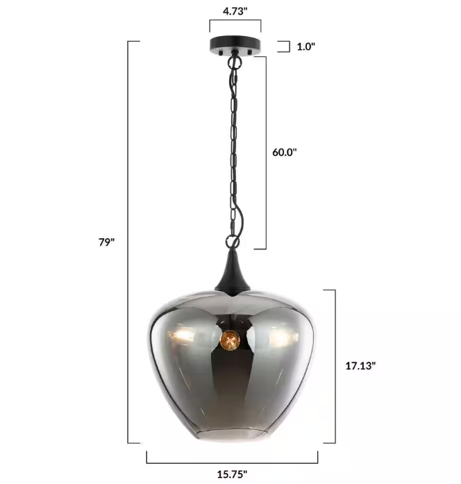 Light Society Malibu 3-Light Black Pendant with Smokey Glass Shade