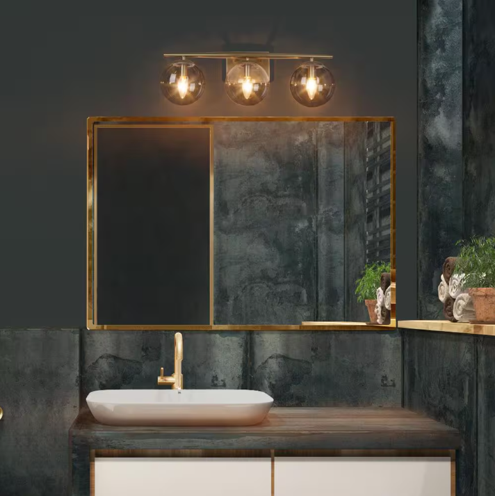 Uolfin Modern Gold Bathroom Vanity Light, 3-Light Farmhouse Brass Wall Sconce with Clear Globe Glass Shades