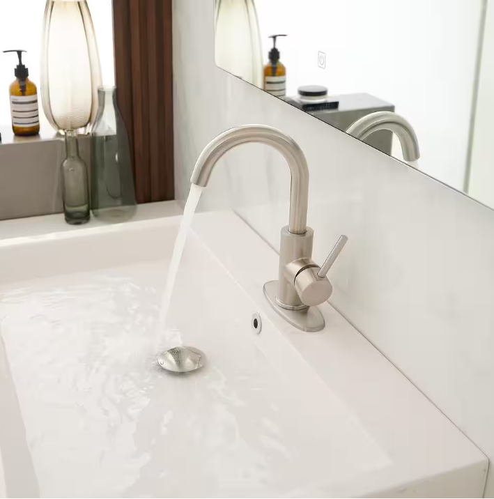 Single Hole Single-Handle Faucet with Swivel Spout in Stainless Steel