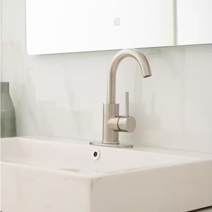 Single Hole Single-Handle Faucet with Swivel Spout in Stainless Steel