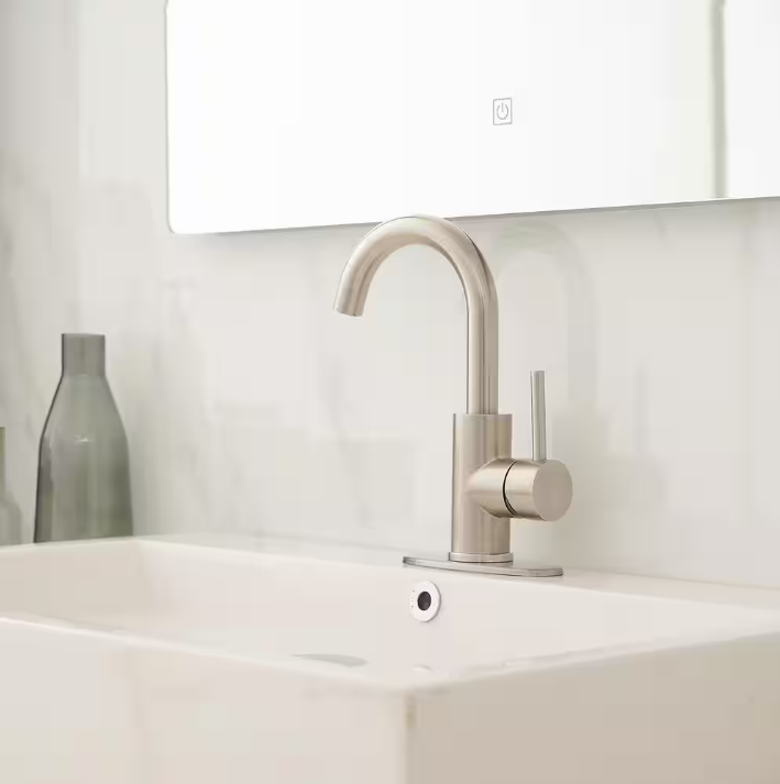 Single Hole Single-Handle Faucet with Swivel Spout in Stainless Steel