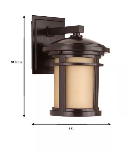 Wish Collection 1-Light Antique Bronze Etched Umber Linen Glass Outdoor Small Wall Lantern Light