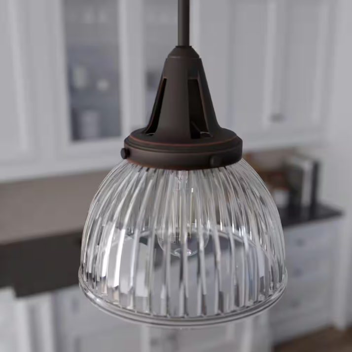 Hunter Cypress Grove 1 light Onyx Bengal Island Pendant Light with Clear Holophane Glass Shade Kitchen Light