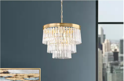 Home Decorators Collection North Falls 5-Light Gold Tiered Pendant Light with Crystal Shade