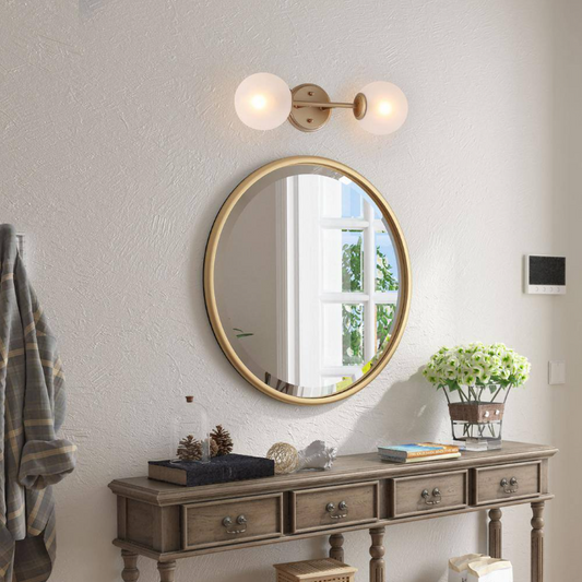 Gold Wall Sconce Light  2-Light Modern Farmhouse Globe Bathroom Vanity Light Fixture with Frosted Glass Shades