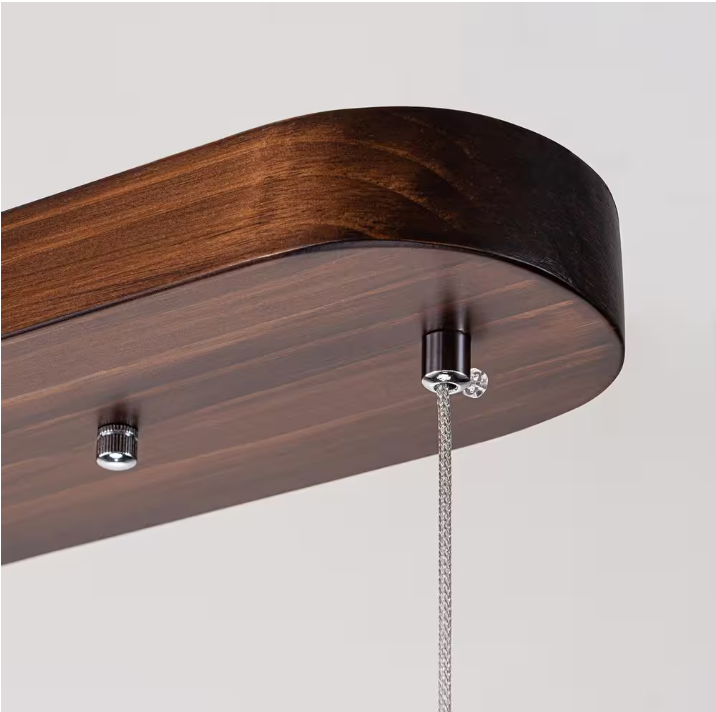 23.5-Watt 1-Light Walnut Color Farmhouse Wood Grain Hanging Kitchen lsland Light LED Linear Pendant Lighting