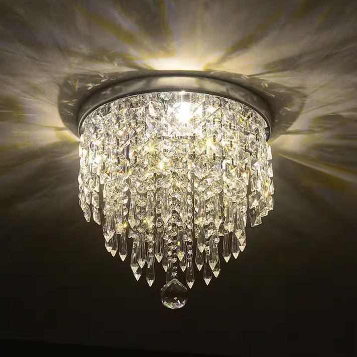 8.7 in. 3-Light Chrome Flush Mount Chandelier with K9 Crystals