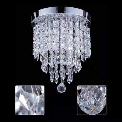 8.7 in. 3-Light Chrome Flush Mount Chandelier with K9 Crystals