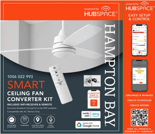 Universal Smart Wi-Fi 4-Speed Ceiling Fan White Remote Control - for Use Only with AC Motor Fans Powered by Hubspace