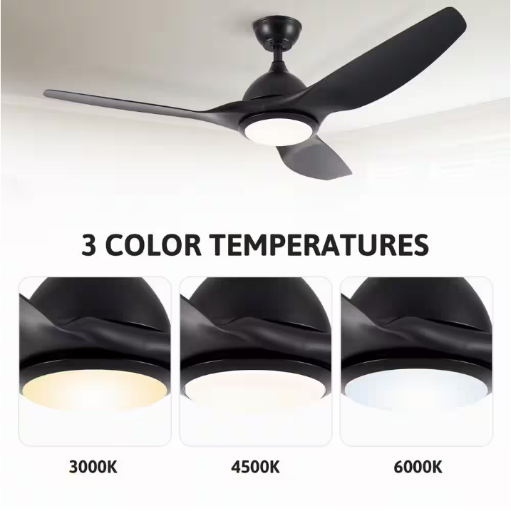 52 in. Modern LED Indoor Black Semi Flush Mount Ceiling Fan with Remote Control