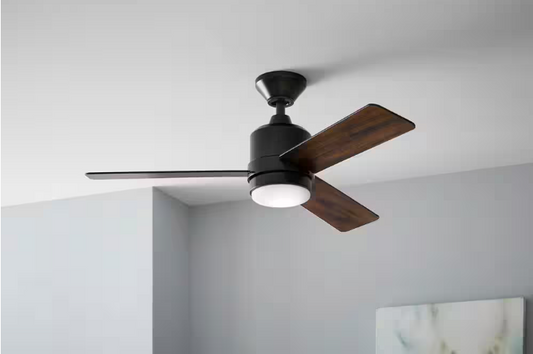 Hampton Bay Castlegate 44 in. Indoor Integrated LED Matte Black Ceiling Fan with 3 Reversible Blades, Light Kit and Remote Control