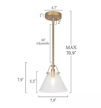 Uolfin Modern Mini Pendant Light, 1-Light Gold Kitchen Island Pendant Light with Seeded Glass Shade