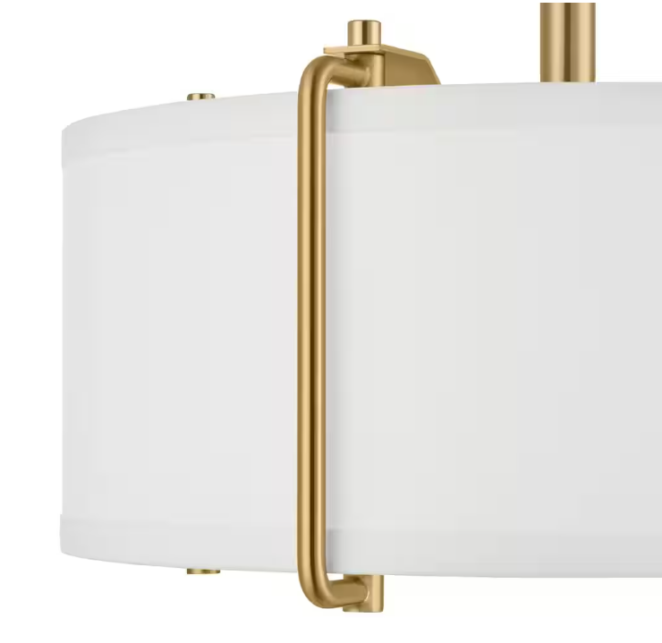 Brookley 14 in. 2-Light Brushed Gold Semi-Flush Mount with White Fabric Shade