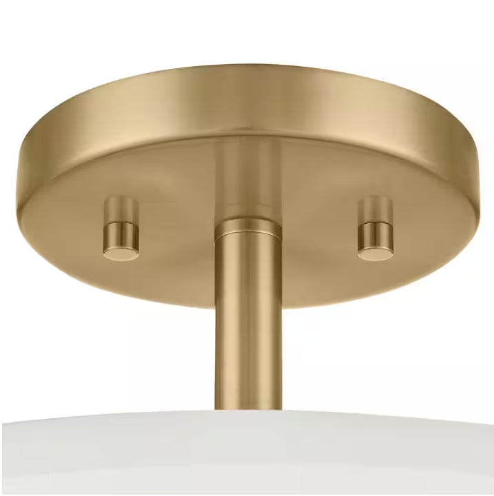 Brookley 14 in. 2-Light Brushed Gold Semi-Flush Mount with White Fabric Shade