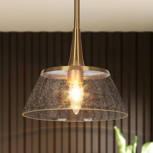 LNC Quoridan Brass Modern Drum Kitchen Pendant with Seedy Glass Contemporary 1-Light Living Dining Room Island Chandelier