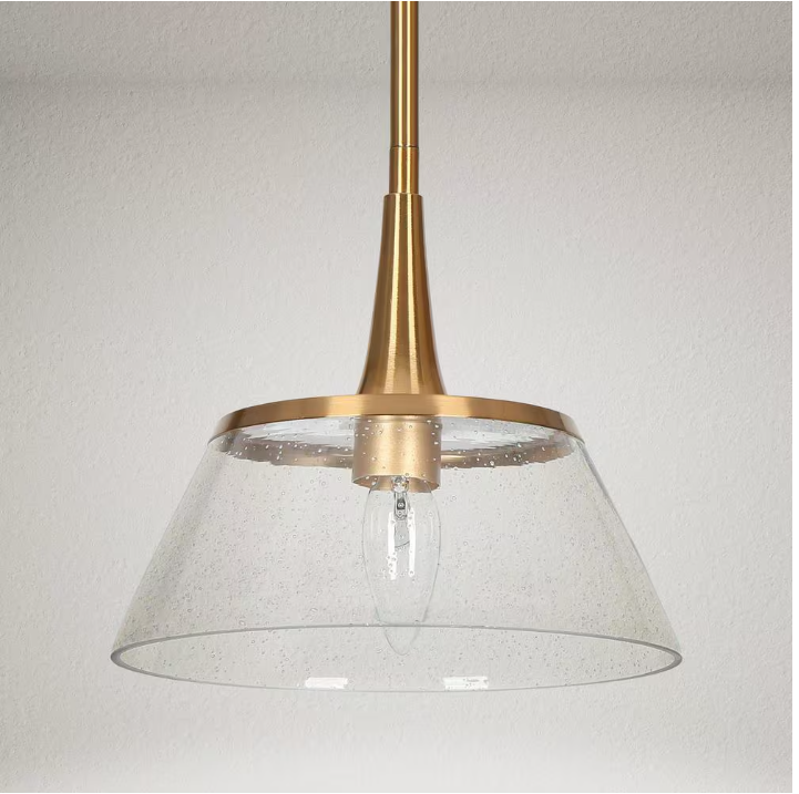 LNC Quoridan Brass Modern Drum Kitchen Pendant with Seedy Glass Contemporary 1-Light Living Dining Room Island Chandelier