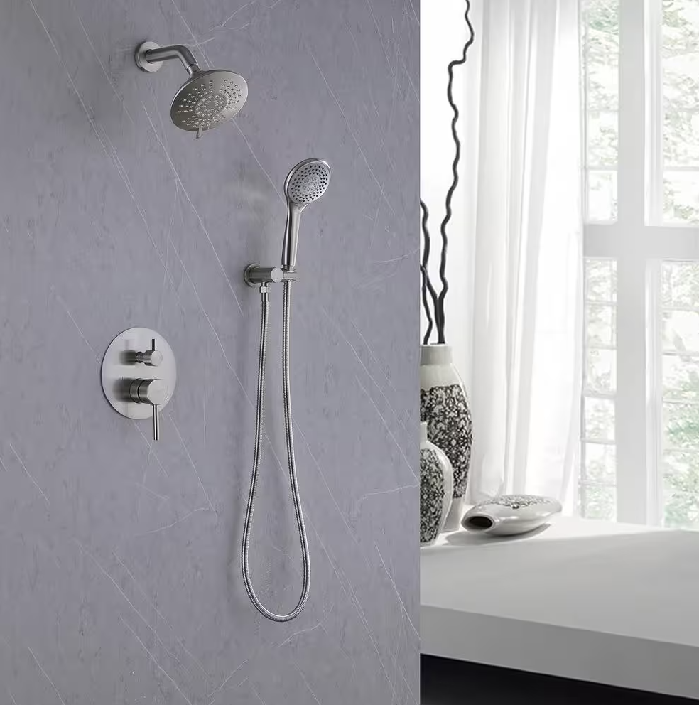 Single-Handle 2-Spray Round High Pressure Shower Faucet in Brushed Nickel (Valve Included)