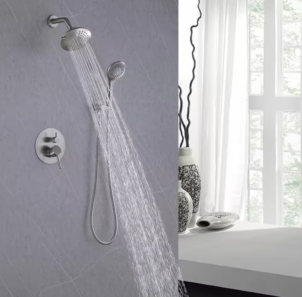 Single-Handle 2-Spray Round High Pressure Shower Faucet in Brushed Nickel (Valve Included)