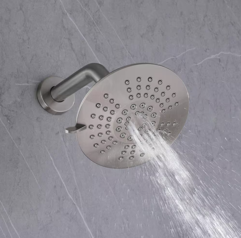 Single-Handle 2-Spray Round High Pressure Shower Faucet in Brushed Nickel (Valve Included)