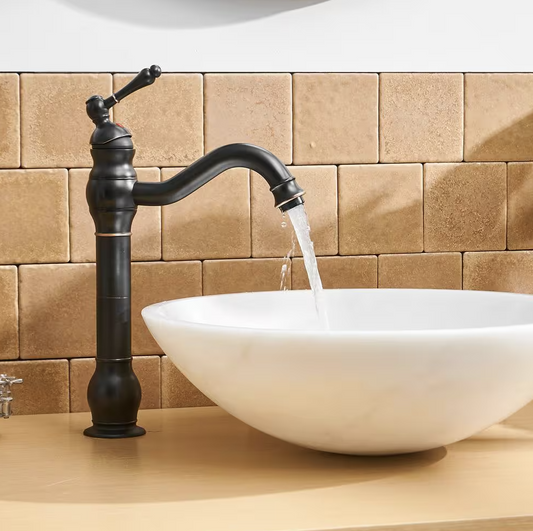 Single Hole Single Handle Bathroom Vessel Sink Faucet with 360° Swivel Spout and Pop-up Drain in Oil Rubbed Bronze