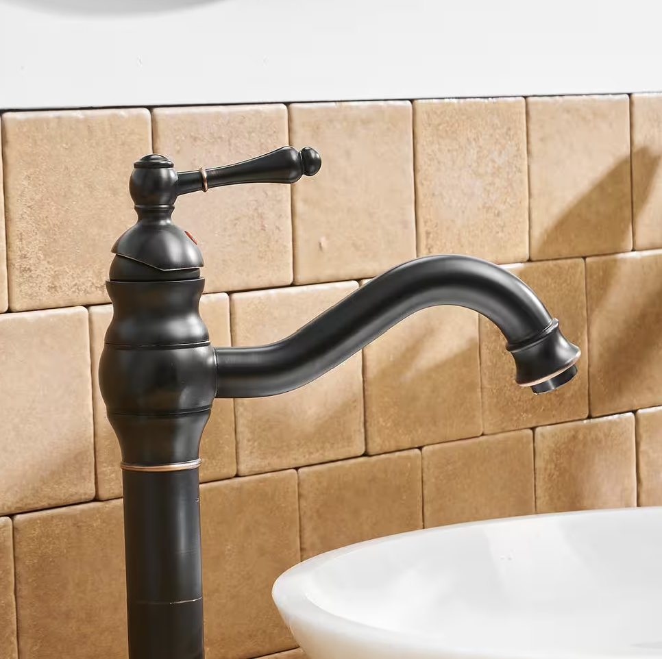 Single Hole Single Handle Bathroom Vessel Sink Faucet with 360° Swivel Spout and Pop-up Drain in Oil Rubbed Bronze