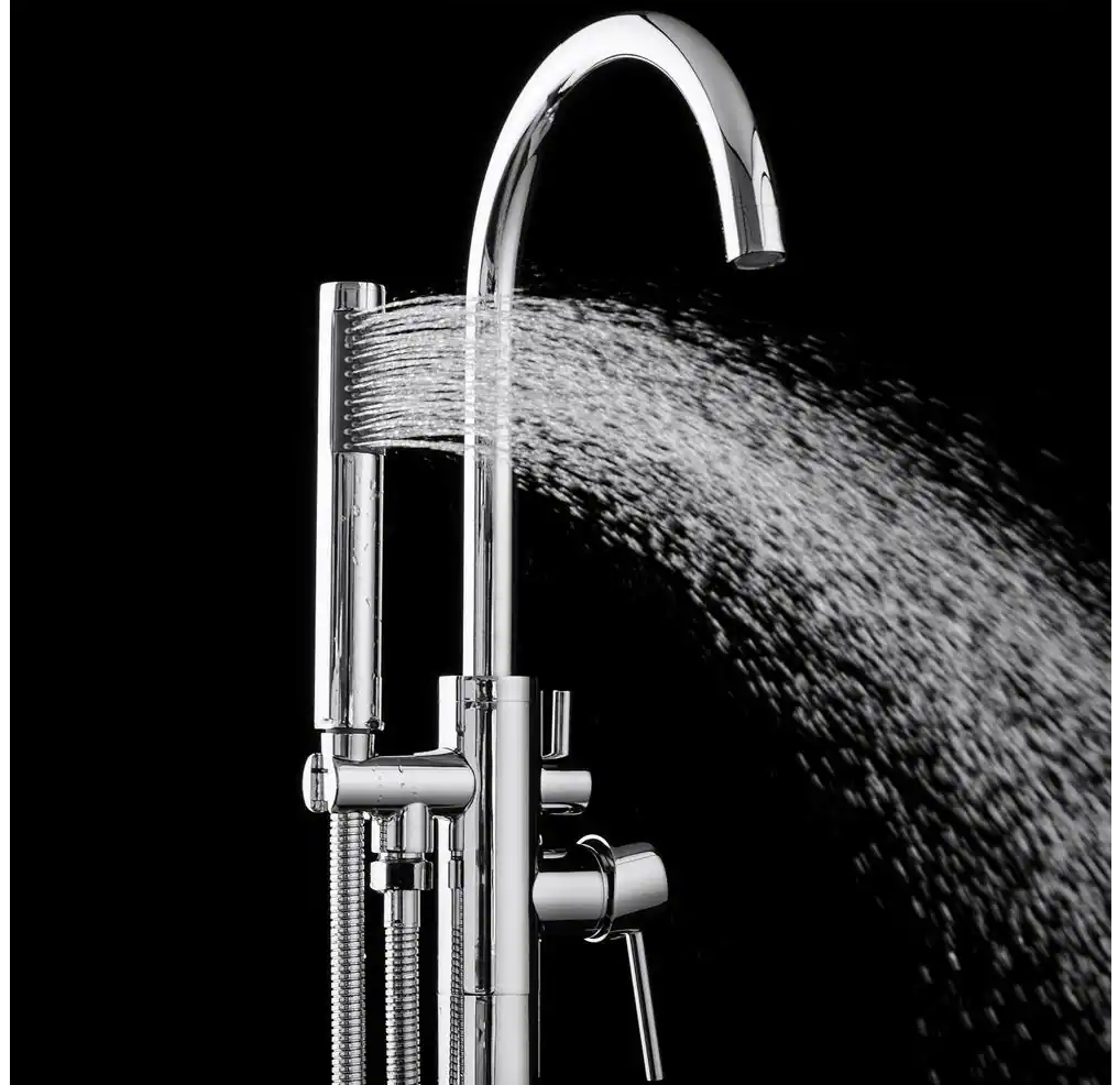 1-Handle Freestanding Floor Mount Roman Tub Faucet Bathtub Filler with Hand Shower in Chrome
