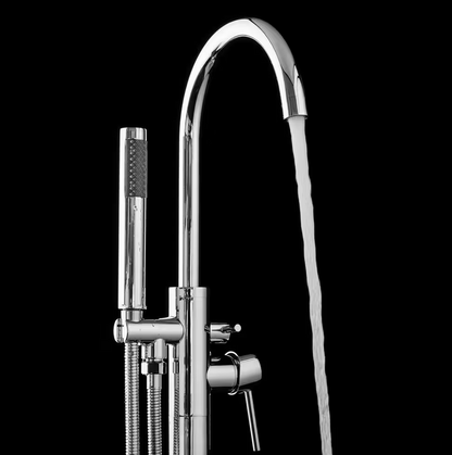 1-Handle Freestanding Floor Mount Roman Tub Faucet Bathtub Filler with Hand Shower in Chrome