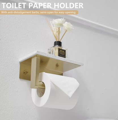 Marble Wall Mounted Single Post Toilet Paper Holder Non-Slip Tissue Roll Holder for Bathroom in Vibrant Brushed Gold