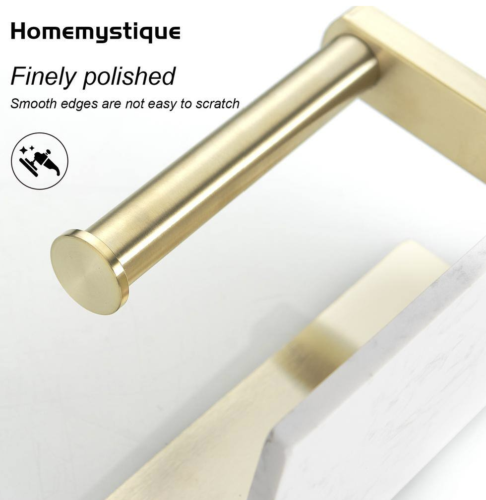 Marble Wall Mounted Single Post Toilet Paper Holder Non-Slip Tissue Roll Holder for Bathroom in Vibrant Brushed Gold