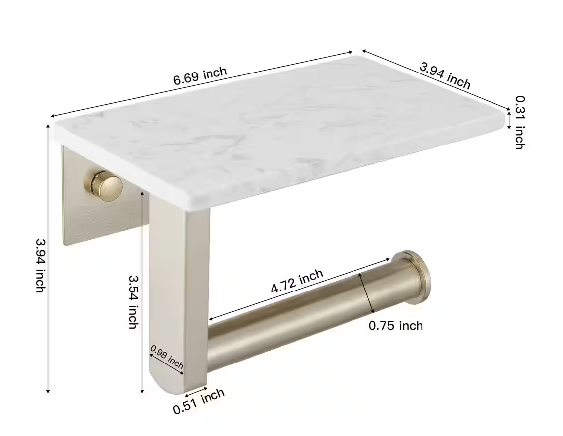 Marble Wall Mounted Single Post Toilet Paper Holder Non-Slip Tissue Roll Holder for Bathroom in Vibrant Brushed Gold