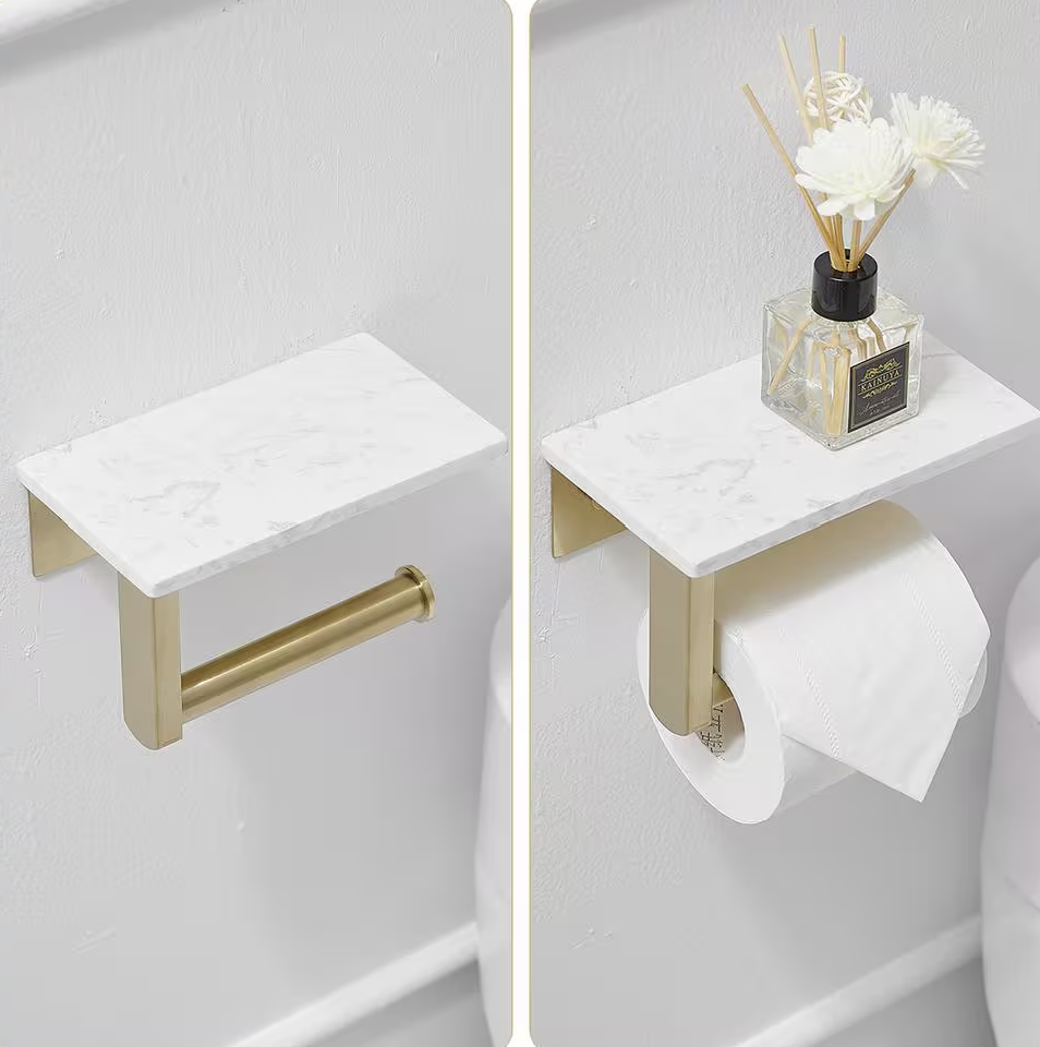 Marble Wall Mounted Single Post Toilet Paper Holder Non-Slip Tissue Roll Holder for Bathroom in Vibrant Brushed Gold