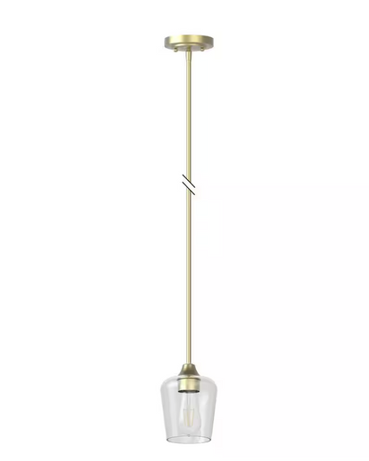 Pavlen 5.5 in. 1-Light Antique Brass Mini Pendant with Clear Glass Shade